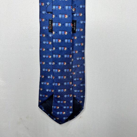 Beaufort Tie Rack Men’s Neck Tie Silk Blue w/ Colorful Trains Long Necktie Italy - Picture 5 of 12